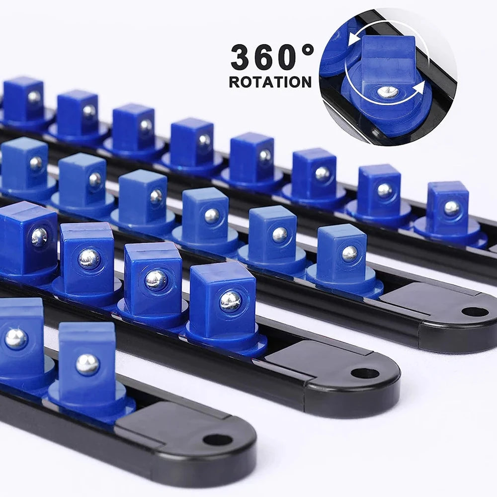 Socket Organizer Tray - Adjustable ABS Rack for 1/4" 3/8" 1/2" Sockets - Wall Mountable