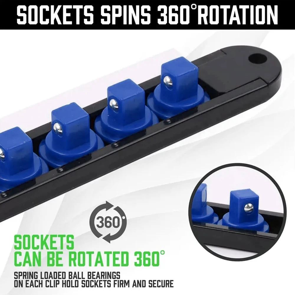 Socket Organizer Tray - Adjustable ABS Rack for 1/4" 3/8" 1/2" Sockets - Wall Mountable