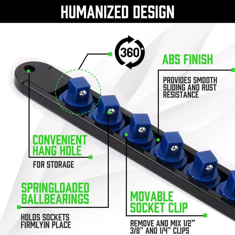 Socket Organizer Tray - Adjustable ABS Rack for 1/4" 3/8" 1/2" Sockets - Wall Mountable