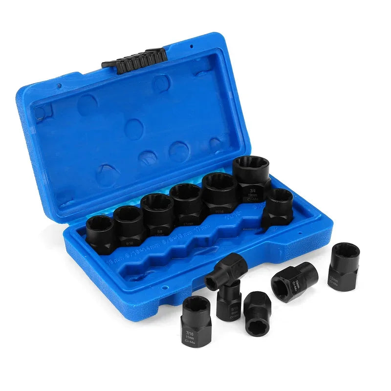 Damaged & Stripped Bolt Nut Remover Set - 10/13pc Impact Socket Extractor Tool Kit