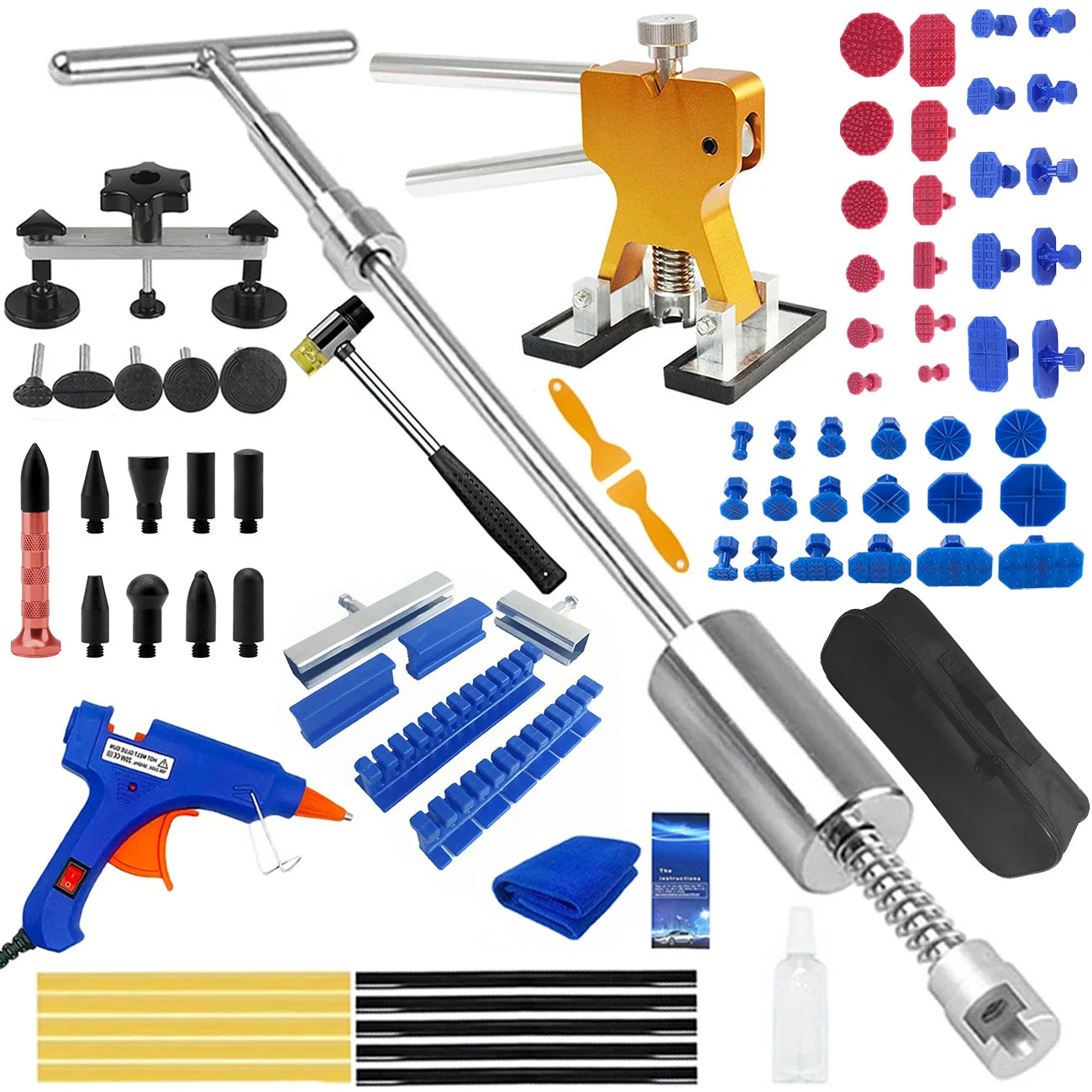Car Dent Repair Kit Golden Lifter Slide Hammer T-bar Puller Paintless Automotive Mechanical Workshop Tools Body Dent Removal
