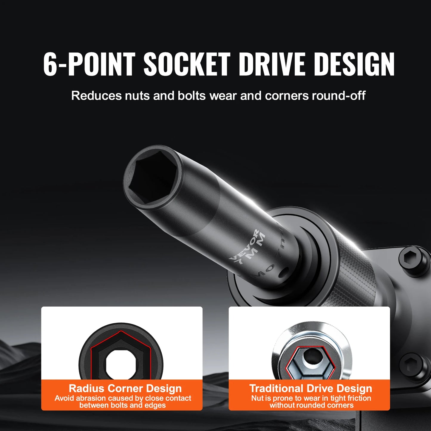 VEVOR Impact Socket Set - 1/2" Drive, Easy-Read Markings, Rugged Case