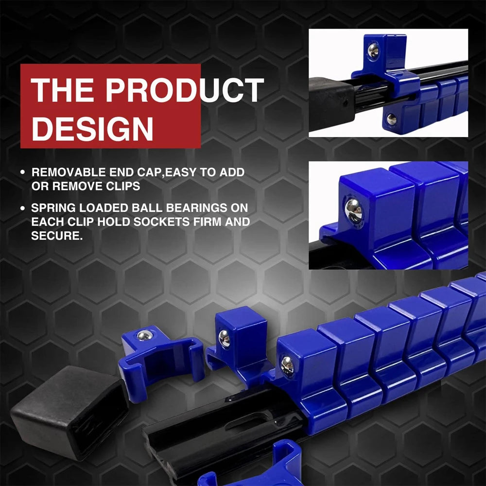 Socket Organizer Tray - Adjustable ABS Rack for 1/4" 3/8" 1/2" Sockets - Wall Mountable