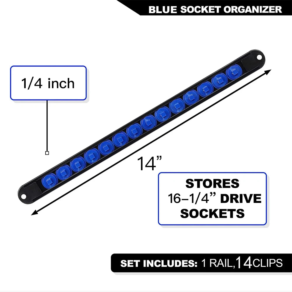 Socket Organizer Tray - Adjustable ABS Rack for 1/4" 3/8" 1/2" Sockets - Wall Mountable