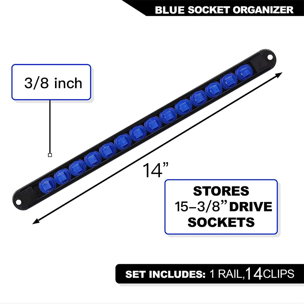 Socket Organizer Tray - Adjustable ABS Rack for 1/4" 3/8" 1/2" Sockets - Wall Mountable