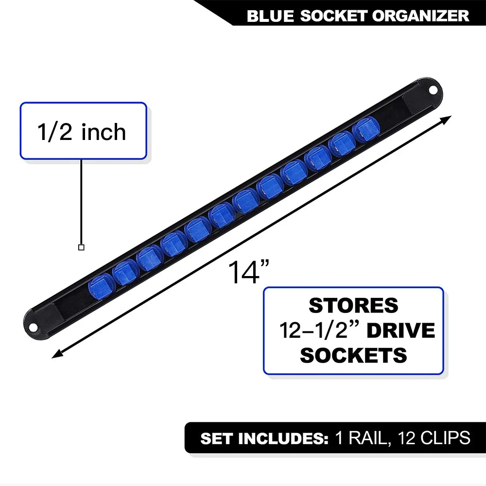 Socket Organizer Tray - Adjustable ABS Rack for 1/4" 3/8" 1/2" Sockets - Wall Mountable