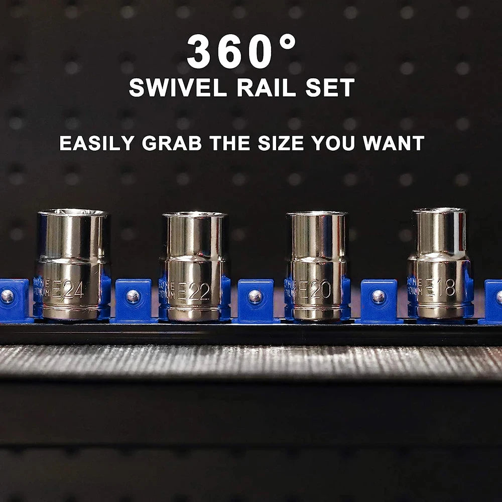 Socket Organizer Tray - Adjustable ABS Rack for 1/4" 3/8" 1/2" Sockets - Wall Mountable