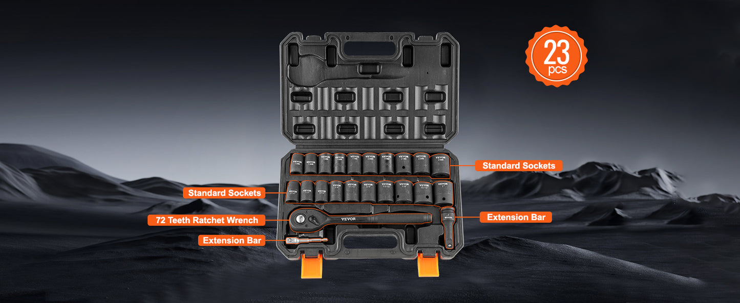 VEVOR Impact Socket Set - 1/2" Drive, Easy-Read Markings, Rugged Case
