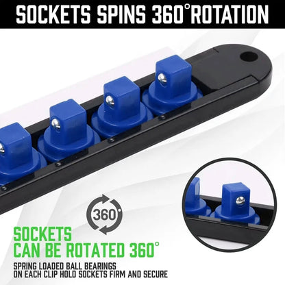 Socket Organizer Tray - Adjustable ABS Rack for 1/4" 3/8" 1/2" Sockets - Wall Mountable