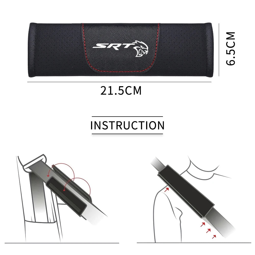 1Pieces High Quality Car Interior Genuine Leather Seat Belt Shoulder Cover Pad For Dodge SRT Mopar Challenger Hellcat Redeye