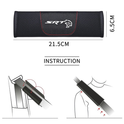 1Pieces High Quality Car Interior Genuine Leather Seat Belt Shoulder Cover Pad For Dodge SRT Mopar Challenger Hellcat Redeye