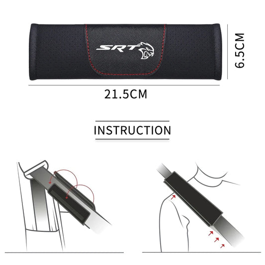 1Pieces High Quality Car Interior Genuine Leather Seat Belt Shoulder Cover Pad For Dodge SRT Mopar Challenger Hellcat Redeye