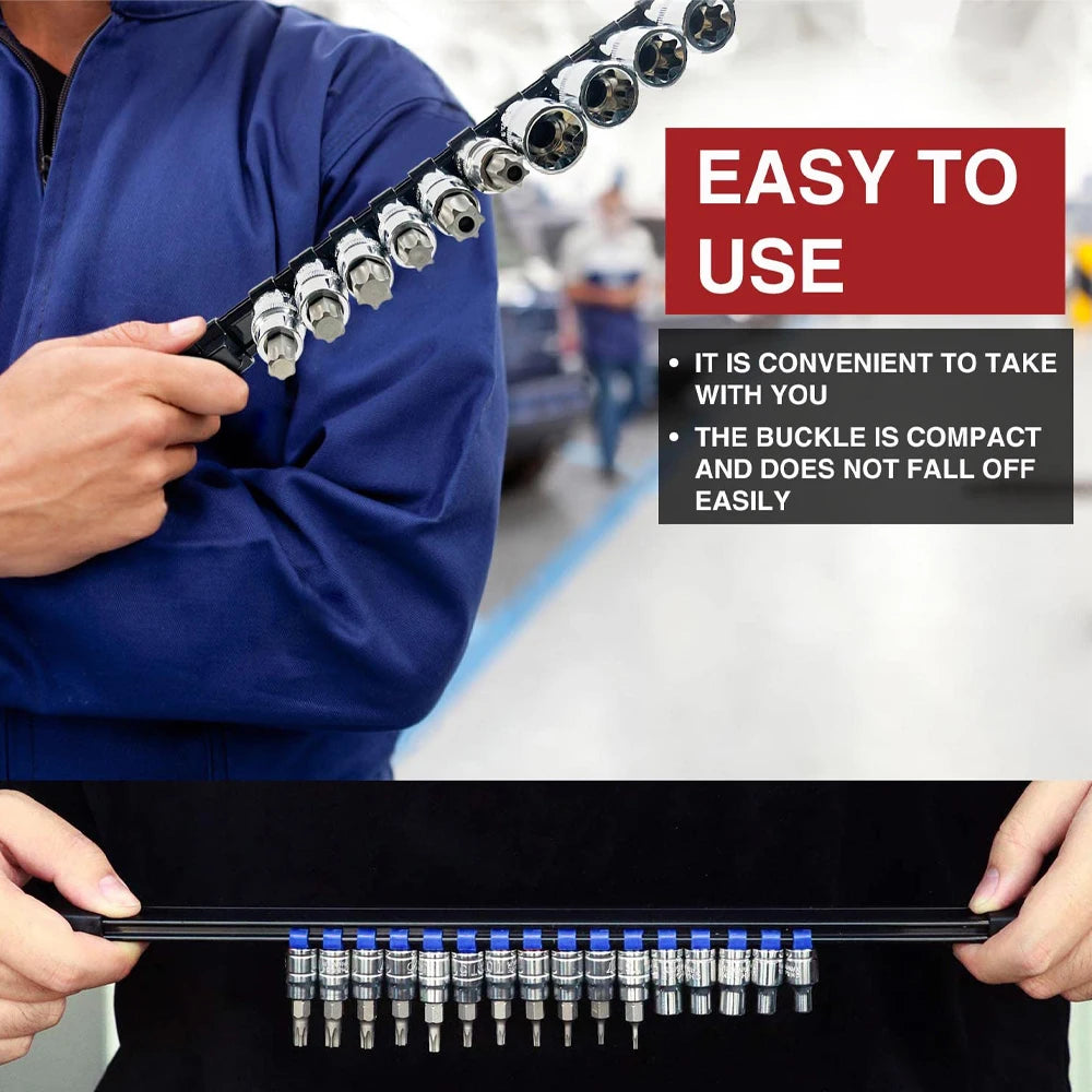 Socket Organizer Tray - Adjustable ABS Rack for 1/4" 3/8" 1/2" Sockets - Wall Mountable