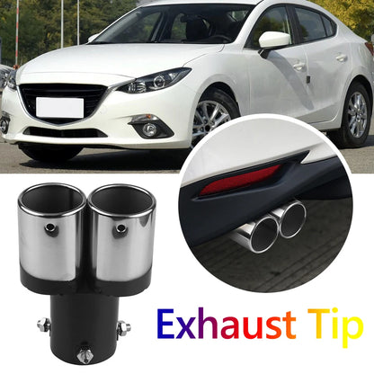 Universal Car Exhaust Muffler Exhaust Pipe Tail Throat Stainless Steel Car Muffler Tip Chrome Round Pipe Exhaust Tail Muffler Performance Accessory Bolt-On