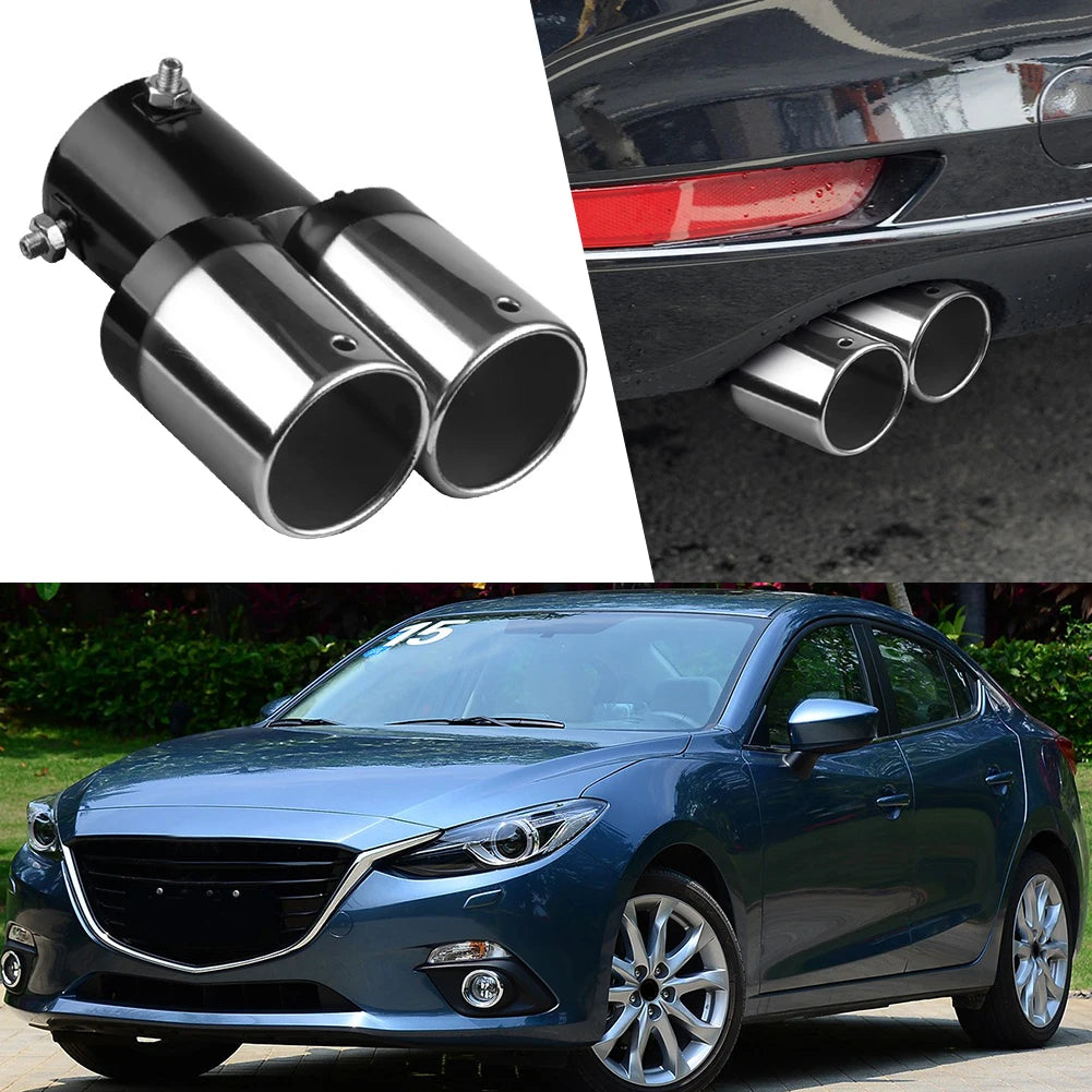 Universal Car Exhaust Muffler Exhaust Pipe Tail Throat Stainless Steel Car Muffler Tip Chrome Round Pipe Exhaust Tail Muffler Performance Accessory Bolt-On