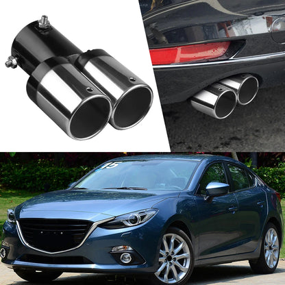 Universal Car Exhaust Muffler Exhaust Pipe Tail Throat Stainless Steel Car Muffler Tip Chrome Round Pipe Exhaust Tail Muffler Performance Accessory Bolt-On