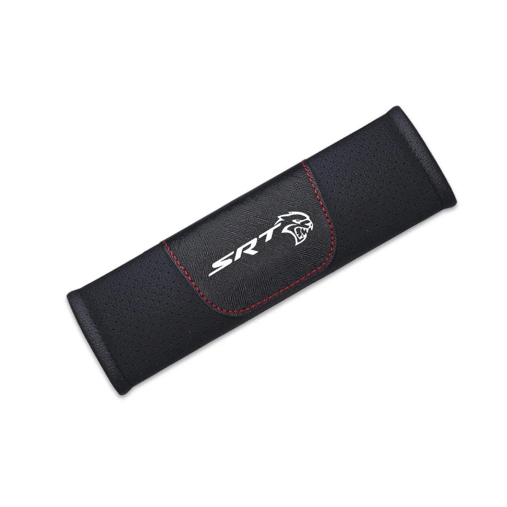 1Pieces High Quality Car Interior Genuine Leather Seat Belt Shoulder Cover Pad For Dodge SRT Mopar Challenger Hellcat Redeye