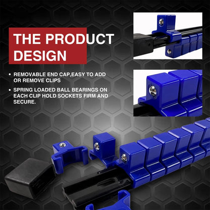 Socket Organizer Tray - Adjustable ABS Rack for 1/4" 3/8" 1/2" Sockets - Wall Mountable