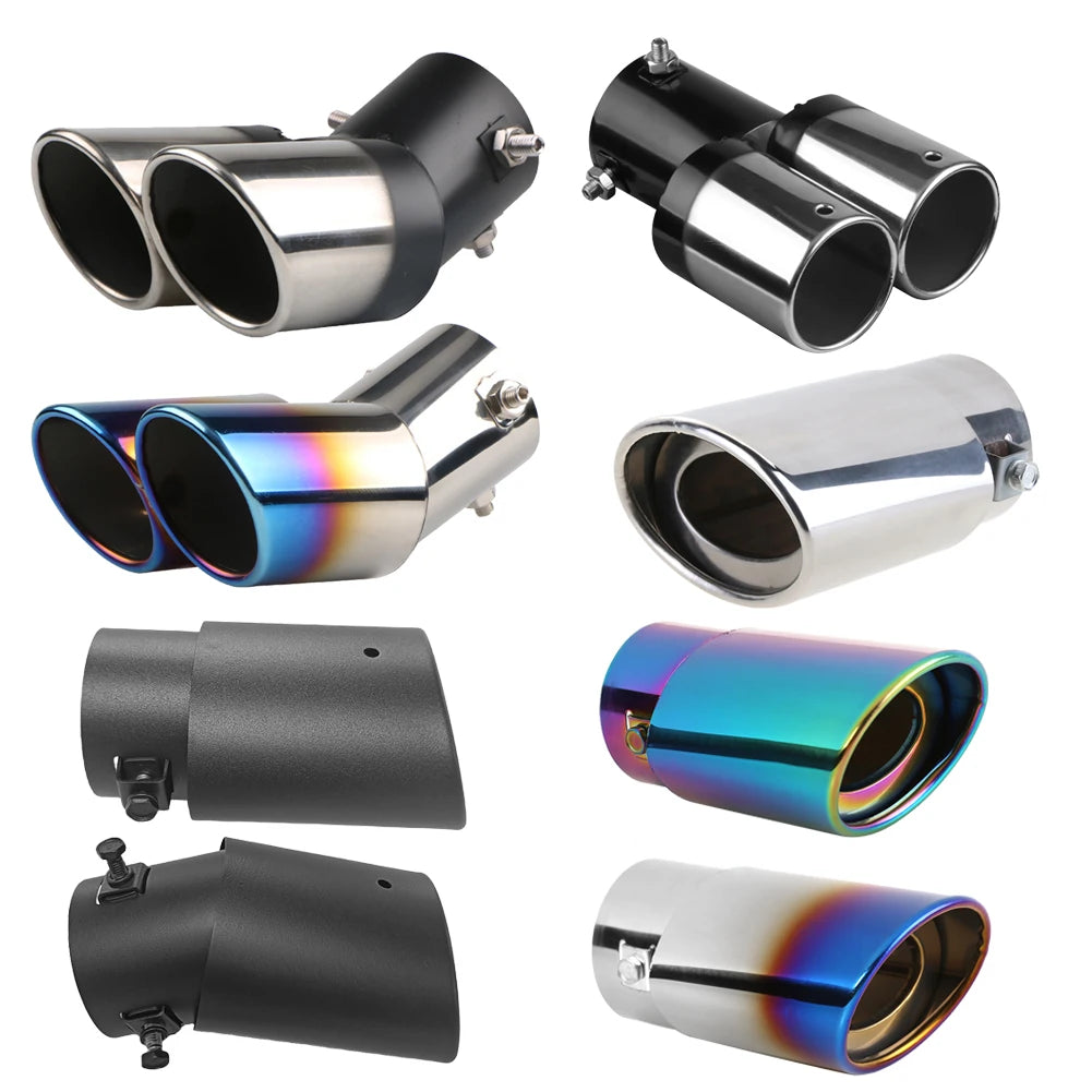 Universal Car Exhaust Muffler Exhaust Pipe Tail Throat Stainless Steel Car Muffler Tip Chrome Round Pipe Exhaust Tail Muffler Performance Accessory Bolt-On