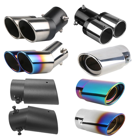 Universal Car Exhaust Muffler Exhaust Pipe Tail Throat Stainless Steel Car Muffler Tip Chrome Round Pipe Exhaust Tail Muffler Performance Accessory Bolt-On