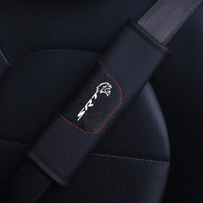 1Pieces High Quality Car Interior Genuine Leather Seat Belt Shoulder Cover Pad For Dodge SRT Mopar Challenger Hellcat Redeye