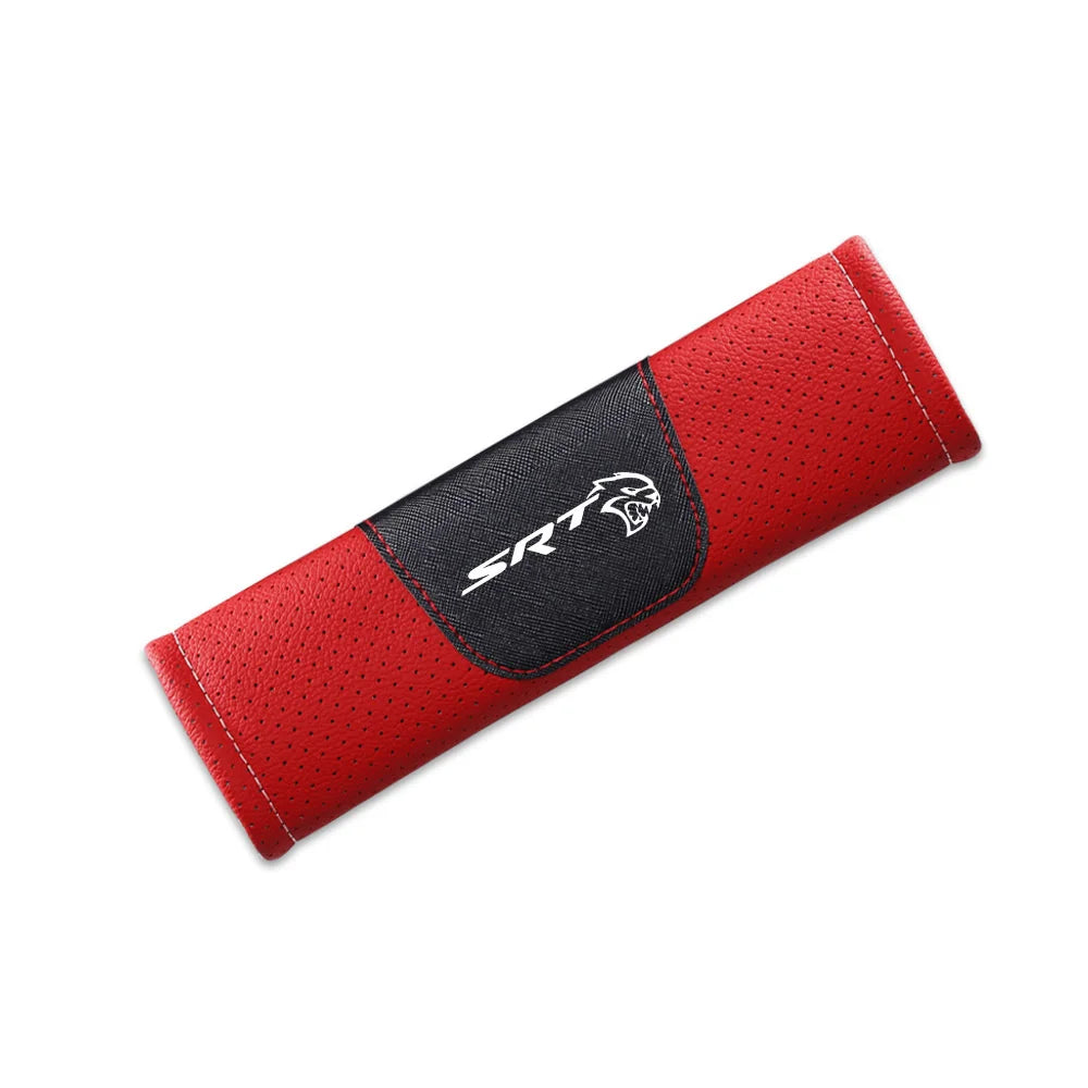 1Pieces High Quality Car Interior Genuine Leather Seat Belt Shoulder Cover Pad For Dodge SRT Mopar Challenger Hellcat Redeye