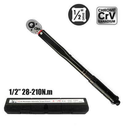 Precision 1/2" Drive Click Torque Wrench – 10-210 NM  – Reversible Ratchet for Automotive, Motorcycle & Bicycle Repair