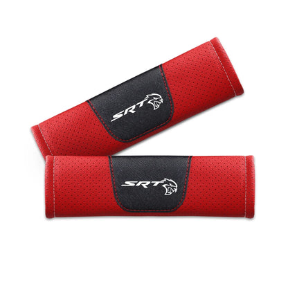 1Pieces High Quality Car Interior Genuine Leather Seat Belt Shoulder Cover Pad For Dodge SRT Mopar Challenger Hellcat Redeye