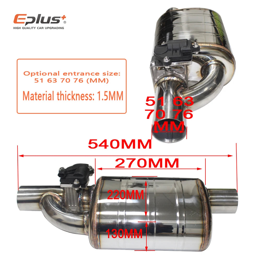 EPLUS Electric Exhaust Valve Control Kit - Adjustable Angle, Universal Stainless Steel (51/63/70/76mm)