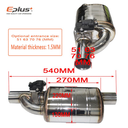 EPLUS Electric Exhaust Valve Control Kit - Adjustable Angle, Universal Stainless Steel (51/63/70/76mm)