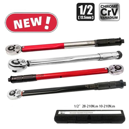 Precision 1/2" Drive Click Torque Wrench – 10-210 NM  – Reversible Ratchet for Automotive, Motorcycle & Bicycle Repair